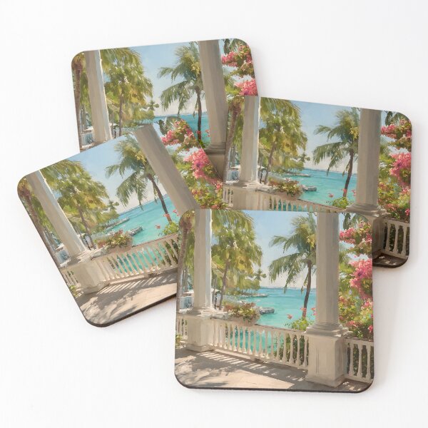 Item preview, View from a Key West Porch, Tropical Coastal Scene with Ocean View and Garden designed and sold by daila70.