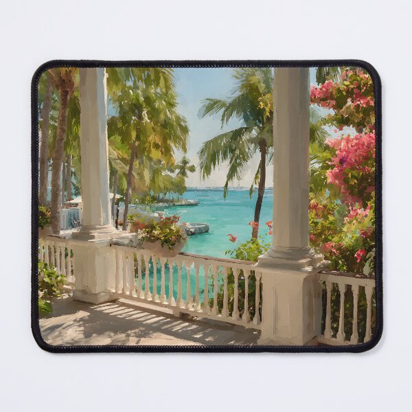 Item preview, View from a Key West Porch, Tropical Coastal Scene with Ocean View and Garden designed and sold by daila70.