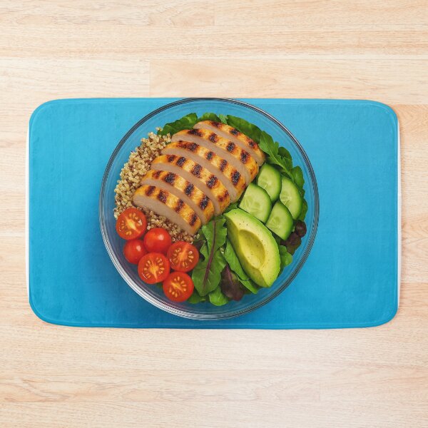 Item preview, Grilled Chicken Quinoa Salad in Clear Bowl on Blue Background – Healthy Meal	 designed and sold by EmeraldeaArt.