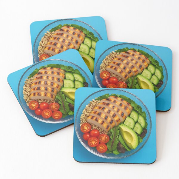 Item preview, Grilled Chicken Quinoa Salad in Clear Bowl on Blue Background – Healthy Meal	 designed and sold by EmeraldeaArt.