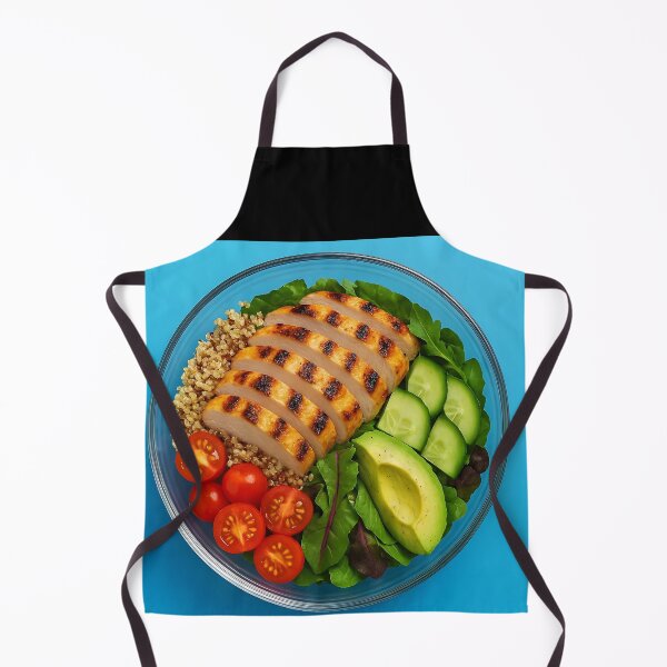 Item preview, Grilled Chicken Quinoa Salad in Clear Bowl on Blue Background – Healthy Meal designed and sold by EmeraldeaArt.