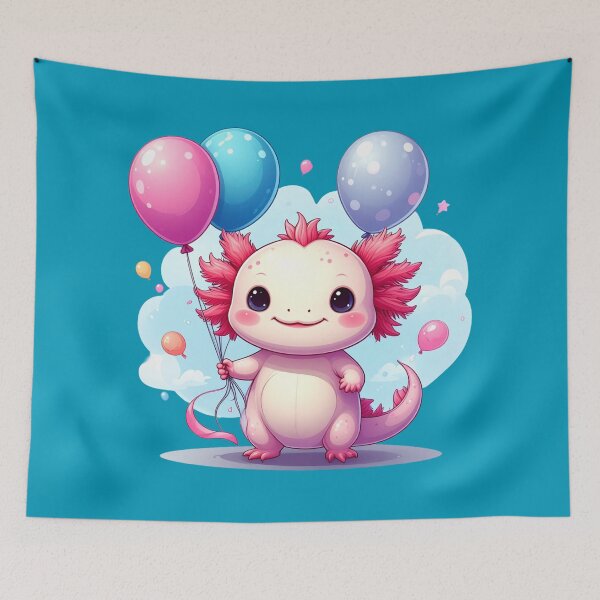 Item preview, Cute Axolotl with Balloons – Kawaii Birthday Axolotl designed and sold by TripleMoonCrafts.