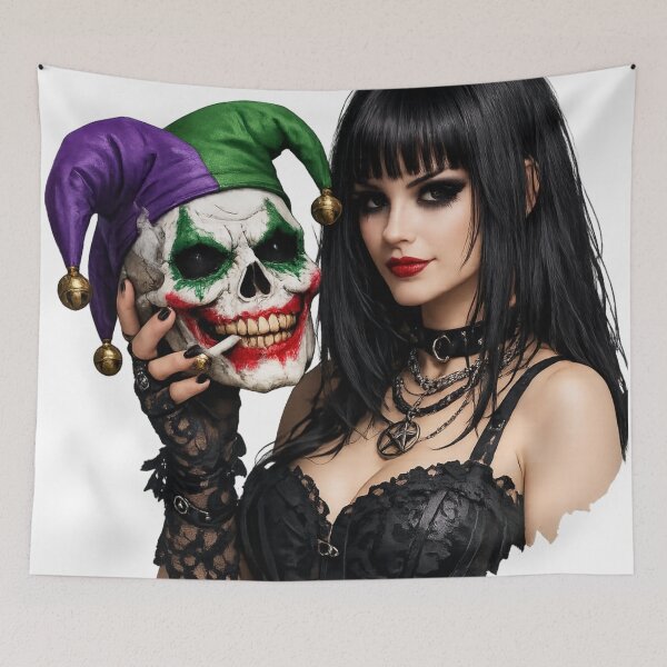 Item preview, Gothic Woman Holding Joker Skull Graphic designed and sold by Shirtaholism.