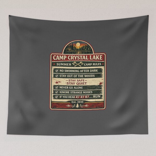 Item preview, Camp Crystal Lake Rules Vintage Summer Camp Horror Sign Shirt designed and sold by GhostDawgs.