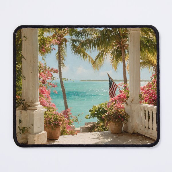 Item preview, Key West Veranda View with Ocean, Tropical Garden and American Coastal Atmosphere designed and sold by daila70.