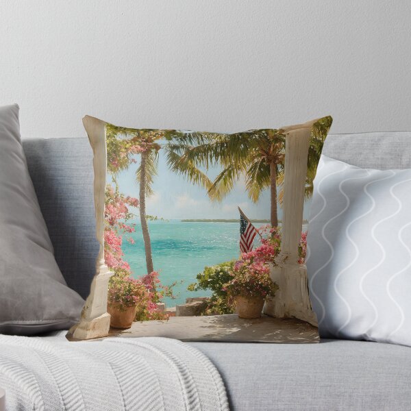 Item preview, Key West Veranda View with Ocean, Tropical Garden and American Coastal Atmosphere designed and sold by daila70.
