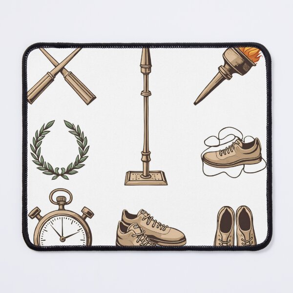 Item preview, Different elements related to sports and time shown in a flat design style with a focus on shoes and running designed and sold by SpaceartLilu.