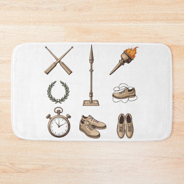 Item preview, Different elements related to sports and time shown in a flat design style with a focus on shoes and running designed and sold by SpaceartLilu.