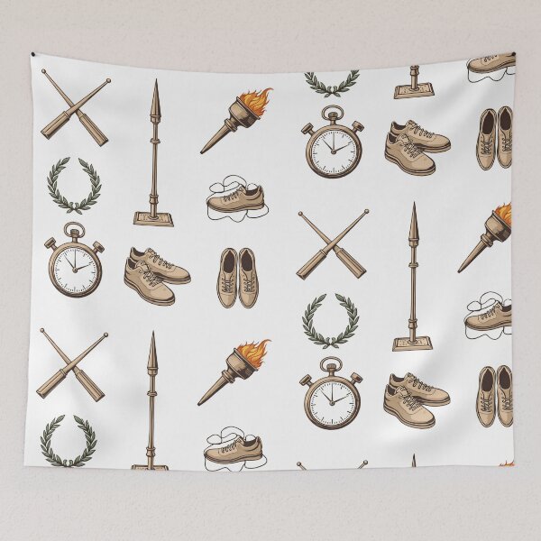 Item preview, Different elements related to sports and time shown in a flat design style with a focus on shoes and running designed and sold by SpaceartLilu.