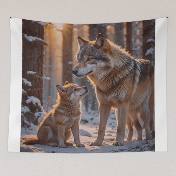 Item preview, Wolf Mother and Cub in Winter Forest – Heartwarming Wildlife Art designed and sold by BeautifulVirtues.