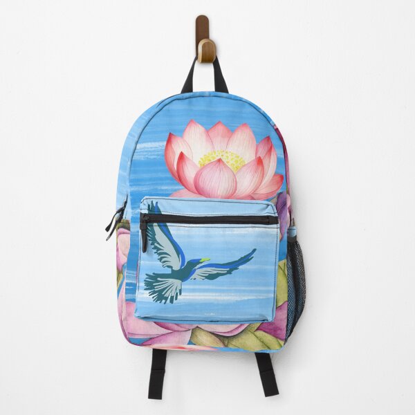 Item preview, Serene Pink Lotus with Flying Blue Bird designed and sold by sisterthreein.