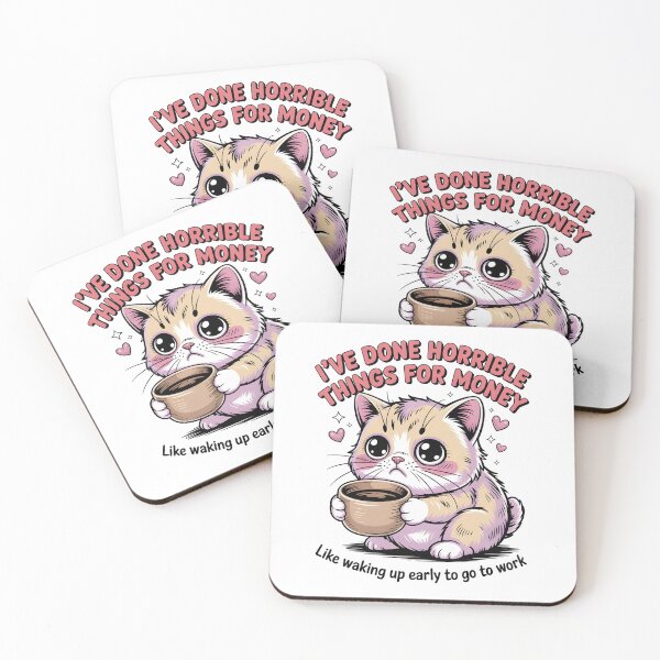 Item preview, Cute Cat Coffee Meme – I’ve Done Horrible Things for Money Funny Design designed and sold by Lina Caro.
