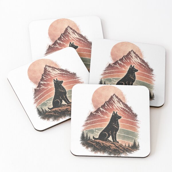 Item preview, German Shepherd Mountain Sunset Retro Linocut Dog T-Shirt designed and sold by ZEBBEDE - Minimal Streetwear .