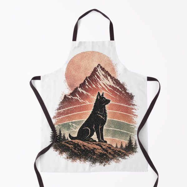 Item preview, German Shepherd Mountain Sunset Retro Linocut Dog T-Shirt designed and sold by ZEBBEDE - Minimal Streetwear .