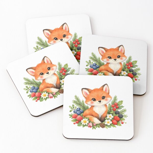 Artikelvorschau, Aquarell: Rotfuchs mit Beeren und Blumen entworfen und verkauft von silviaol.
