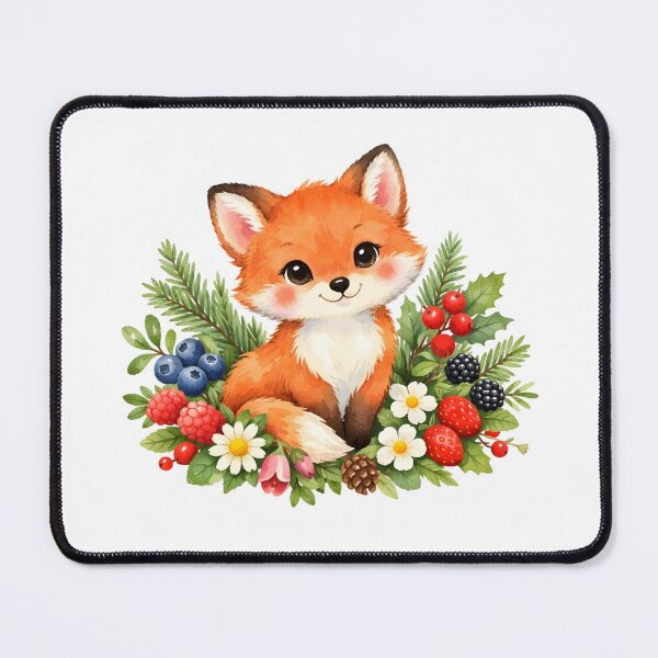 Item preview, Watercolor Red Fox with Berries and Flowers designed and sold by silviaol.