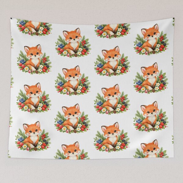 Artikelvorschau, Aquarell: Rotfuchs mit Beeren und Blumen entworfen und verkauft von silviaol.