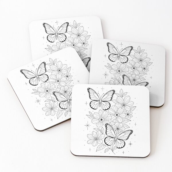 Item preview, Butterflies & Flowers Fine Line Design designed and sold by MyLittleInkyUk.