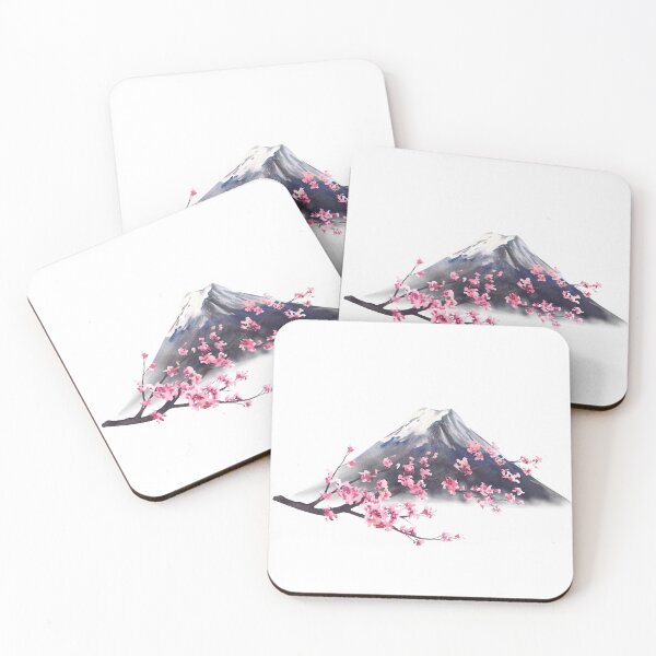Item preview, Mount Fuji and Blooming sakura tree branch with pink cherry blossoms. Watercolor Japan Landmark designed and sold by BartolArt.