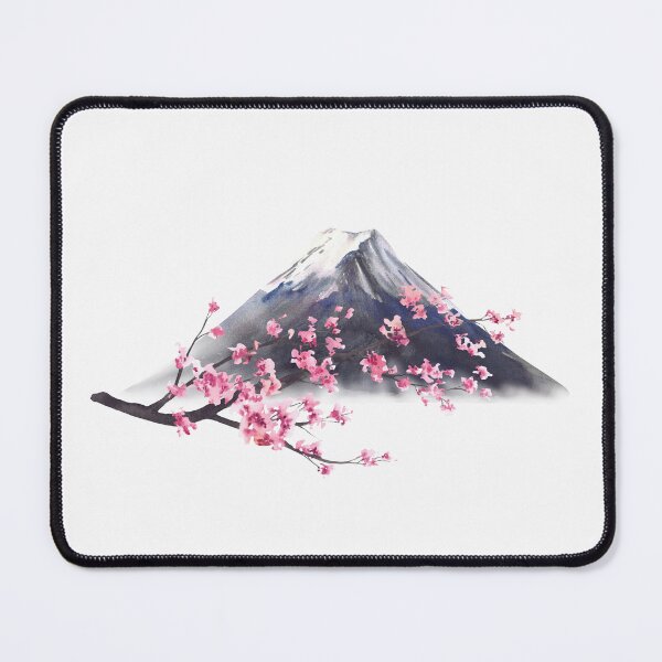 Item preview, Mount Fuji and Blooming sakura tree branch with pink cherry blossoms. Watercolor Japan Landmark designed and sold by BartolArt.