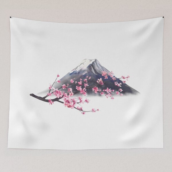 Item preview, Mount Fuji and Blooming sakura tree branch with pink cherry blossoms. Watercolor Japan Landmark designed and sold by BartolArt.