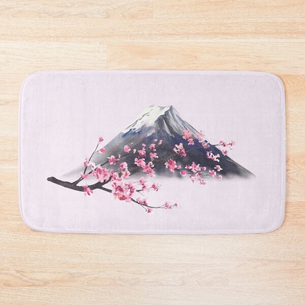 Item preview, Mount Fuji and Blooming sakura tree branch with pink cherry blossoms. Watercolor Japan Landmark designed and sold by BartolArt.