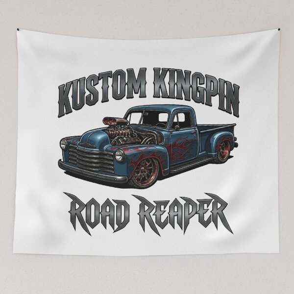 Item preview, Kustom Kingpin Road Reaper Blue Hot Rod Flame Pickup Truck designed and sold by SasquatchTrail.