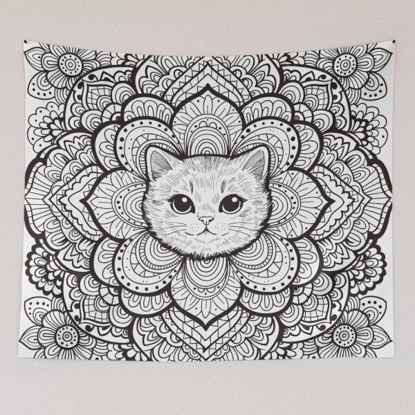Item preview, Boho Mandala Cat Illustration | Floral Tribal Cat Art | Vintage Ethnic Animal Design designed and sold by Anime9122.