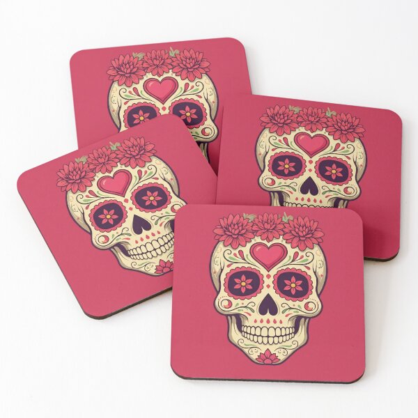 Item preview, Day of the Dead Sugar Skull (Red Flowers) designed and sold by Buy us a Coffee Digital Ai Art Design .