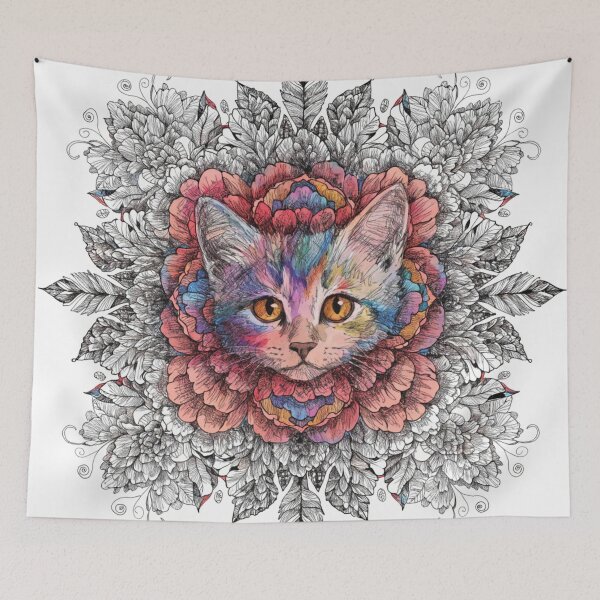 Item preview, Boho Mandala Cat Illustration | Floral Tribal Cat Art | Vintage Ethnic Animal Design designed and sold by Anime9122.
