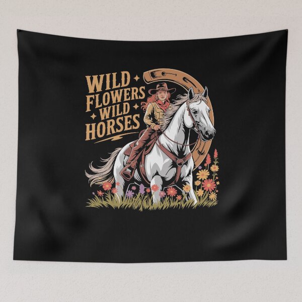 Item preview, Retro Southern Sunset Cowgirl Wild Flowers - Wild Horses designed and sold by Dressed For  Duty.