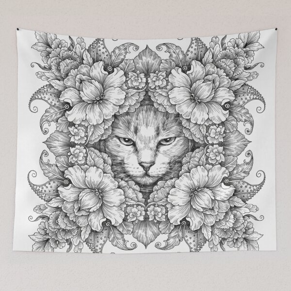 Item preview, Boho Mandala Cat Illustration | Floral Tribal Cat Art | Vintage Ethnic Animal Design designed and sold by Anime9122.