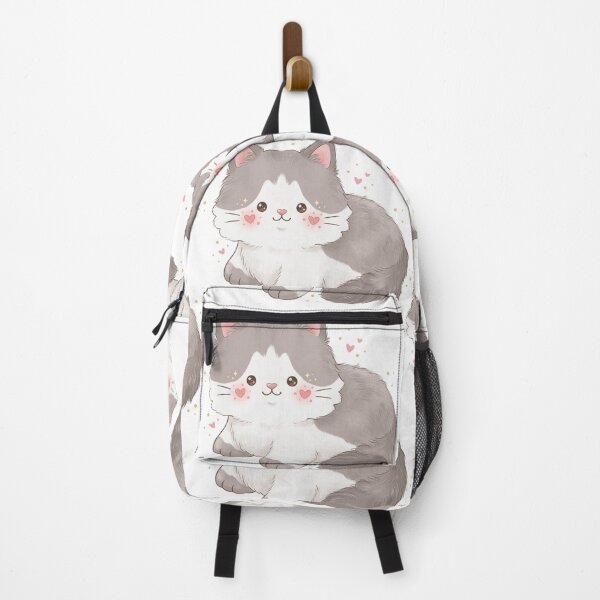 Item preview, Fluffy Kawaii Grey and White Cat with Heart Sparkles designed and sold by Stickivo.