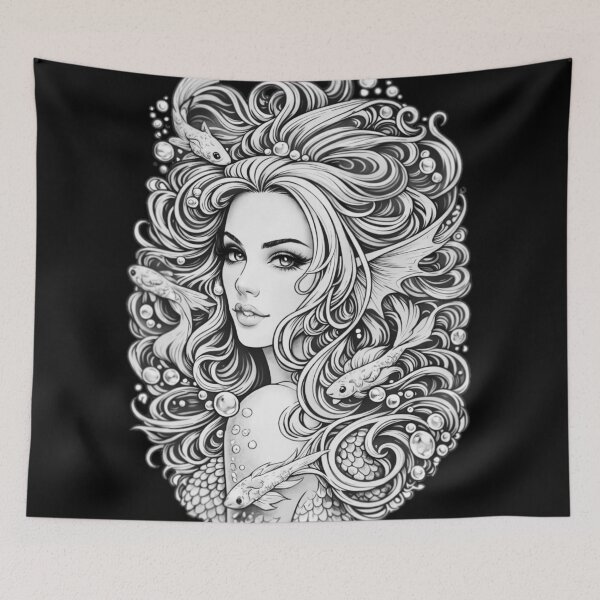 Item preview, Mermaid BW designed and sold by TivvaArtShop.