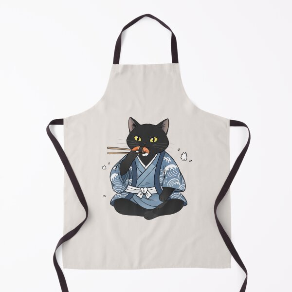 Item preview, Kawaii Black Cat in Kimono Eating Sushi Chopsticks designed and sold by Cipher & Soul.