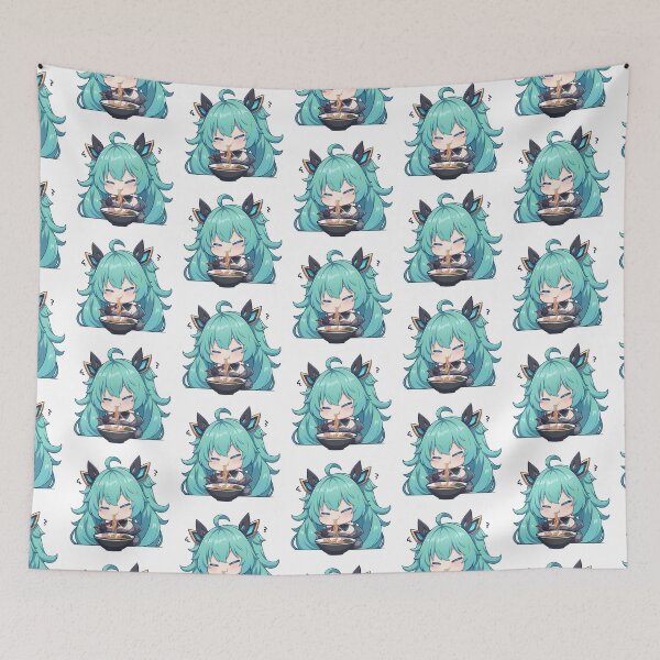 Item preview, Hatsune Princess Connect Kawaii Ramen Chibi Teal Sleepy Slurp designed and sold by mildaclairmo.