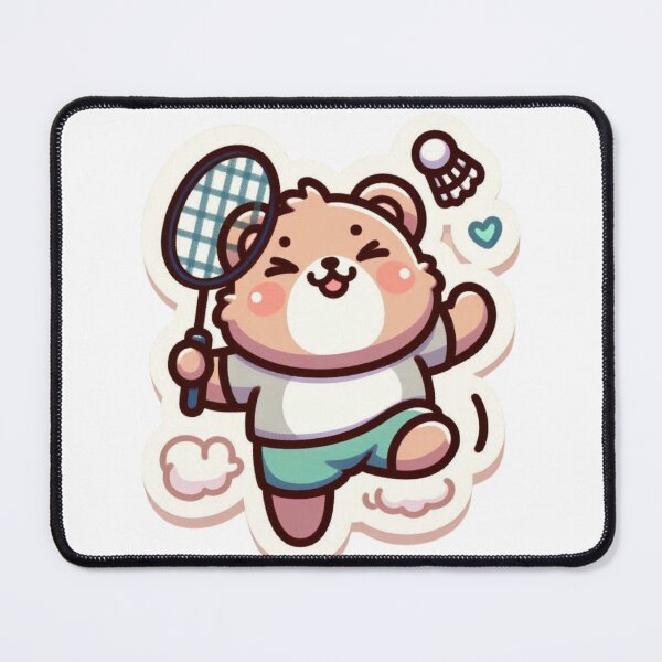 Item preview, Cute Bear Playing Badminton Sticker|Kawaii Animal Sports Cartoon designed and sold by carestazafeli.