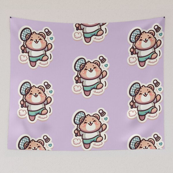 Item preview, Cute Bear Playing Badminton Sticker|Kawaii Animal Sports Cartoon  designed and sold by carestazafeli.