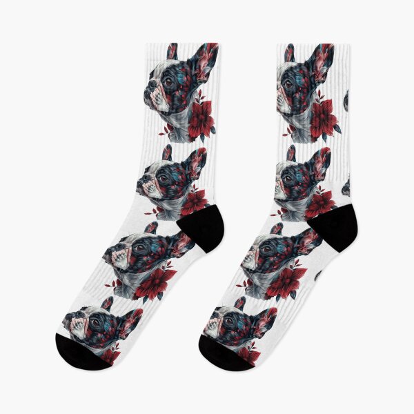 Item preview, Neo-traditional Boston Terrier with flowers designed and sold by MendaciousMina.