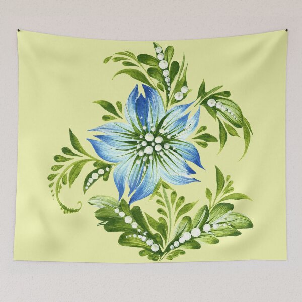 Item preview, delicate blue flower, Ukraine art, Petrykivka style, author's drawing designed and sold by Sunflower-7.