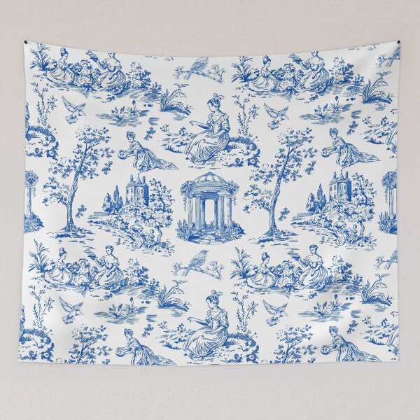 Item preview, Blue White Chinoiserie Floral Regency Toile  designed and sold by StudioBlack.
