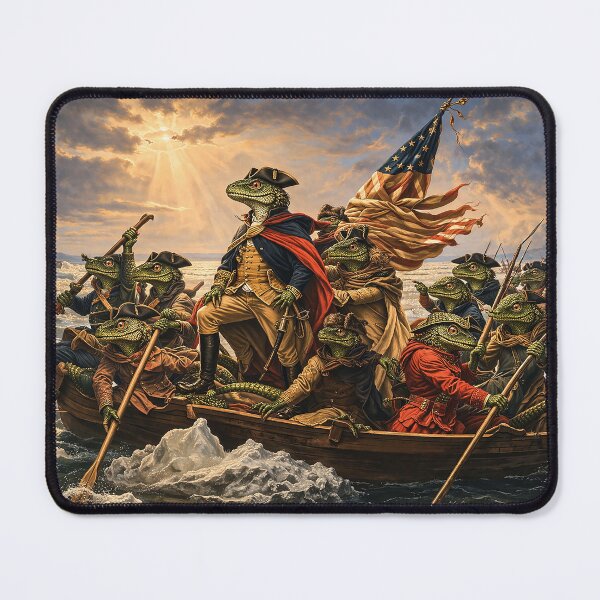 Item preview, Washington Crossing the Delaware Parody – Lizard People Founding Fathers – Funny American History Art Print designed and sold by DiamondSkyShirt.