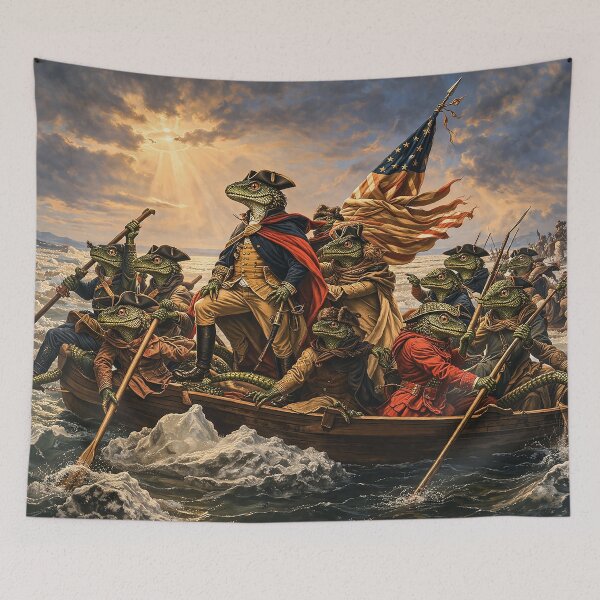 Item preview, Washington Crossing the Delaware Parody – Lizard People Founding Fathers – Funny American History Art Print designed and sold by DiamondSkyShirt.