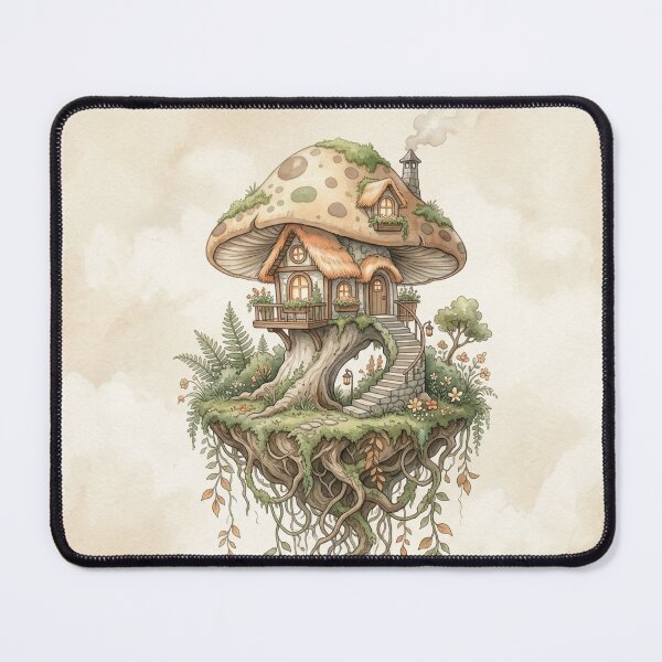 Item preview, Whimsical Mushroom House - Floating Fairy Cottage Art designed and sold by MaynyStudio.