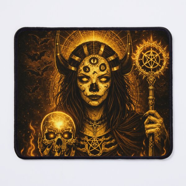 Item preview, Occult Demon Goddess Skull Art – Gothic Witchcore Halloween Art Print designed and sold by TheHorsemanRidesAgain.