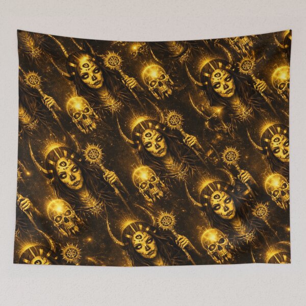 Item preview, Occult Demon Goddess Skull Art – Gothic Witchcore Halloween Art Print designed and sold by TheHorsemanRidesAgain.