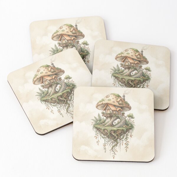 Item preview, Whimsical Mushroom House - Floating Fairy Cottage Art designed and sold by MaynyStudio.