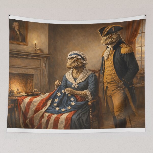 Item preview, Betsy Ross Sewing the Flag Parody – Lizard People American History Art – Funny Founding Fathers Illustration designed and sold by DiamondSkyShirt.