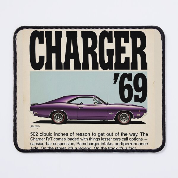 Item preview, 1969 Charger Purple Vintage Ad Style Muscle Car Art designed and sold by TheArtOfCar.