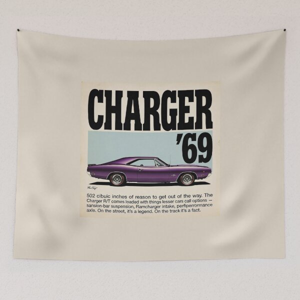 Item preview, 1969 Charger Purple Vintage Ad Style Muscle Car Art designed and sold by TheArtOfCar.